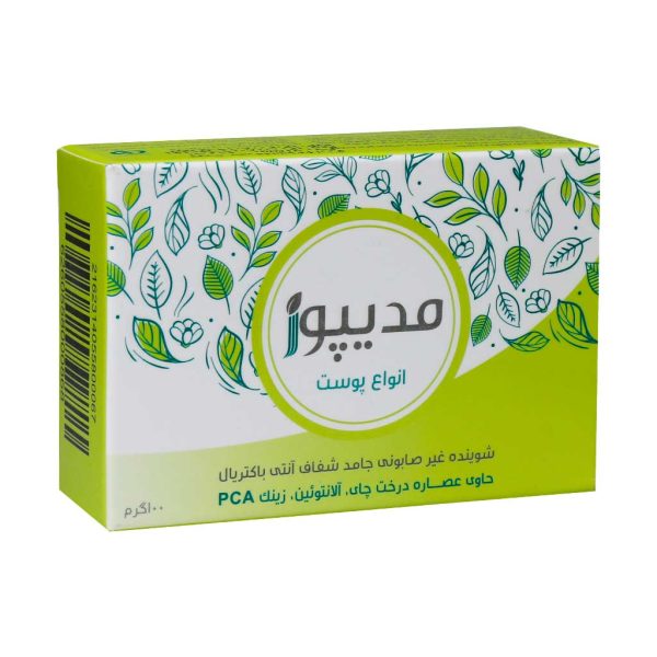 شوینده غیرصابونی جامد شفاف آنتی باکتریال مدیپور حاوی عصاره درخت چای 100 گرم