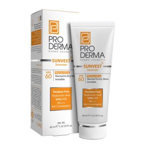 کرم ضد آفتاب و مرطوب کننده پرودرما SPF60 مناسب پوست های معمولی و خشک بی رنگ 40 میلی لیتر
