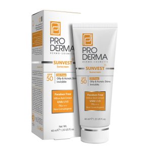 کرم ضد آفتاب فاقد چربی پرودرما SPF50 مناسب پوست های چرب و جوش دار بی رنگ 40 میلی لیتر