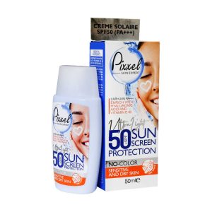 کرم ضد آفتاب بی رنگ پیکسل SPF50 مناسب پوست خشک و حساس 50 میلی لیتر