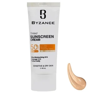 فلوئید ضد آفتاب رنگی بیزانس SPF50 شماره 10 بژ روشن مناسب پوست خشک حجم 40 میل